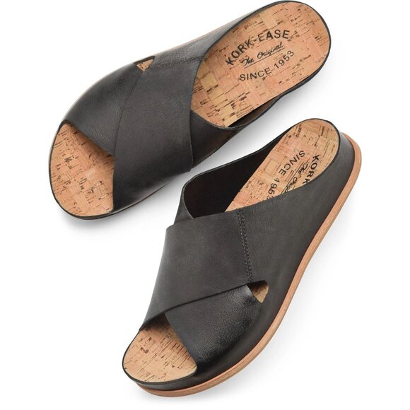 Kork-Ease Black Tutsi Cross Band Slides Size 9